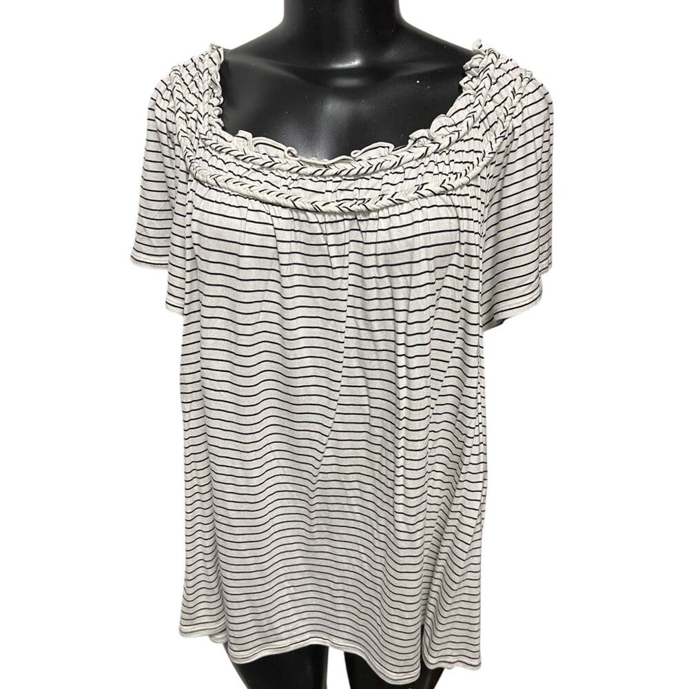 3X Max Studio London Short Sleeve Striped Braided Ruffled Womens Shirt New
